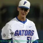 Brady Singer Net Worth 2026 – Brady Singer pitching in a Florida Gators baseball uniform during his college career.