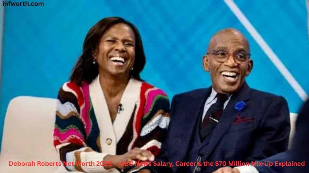 Deborah Roberts smiling during a TV interview alongside her husband while discussing her journalism career and Deborah Roberts Net Worth.