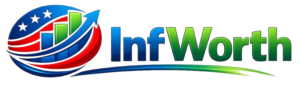 InfWorth logo featuring a USA-inspired financial growth icon with upward graph bars and the brand name, representing InfWorth Net Worth and business success.