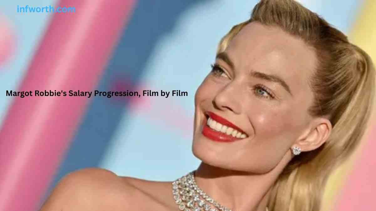 Margot Robbie smiling at a red carpet event, featured in an article about Margot Robbie Net Worth and film salary progression.