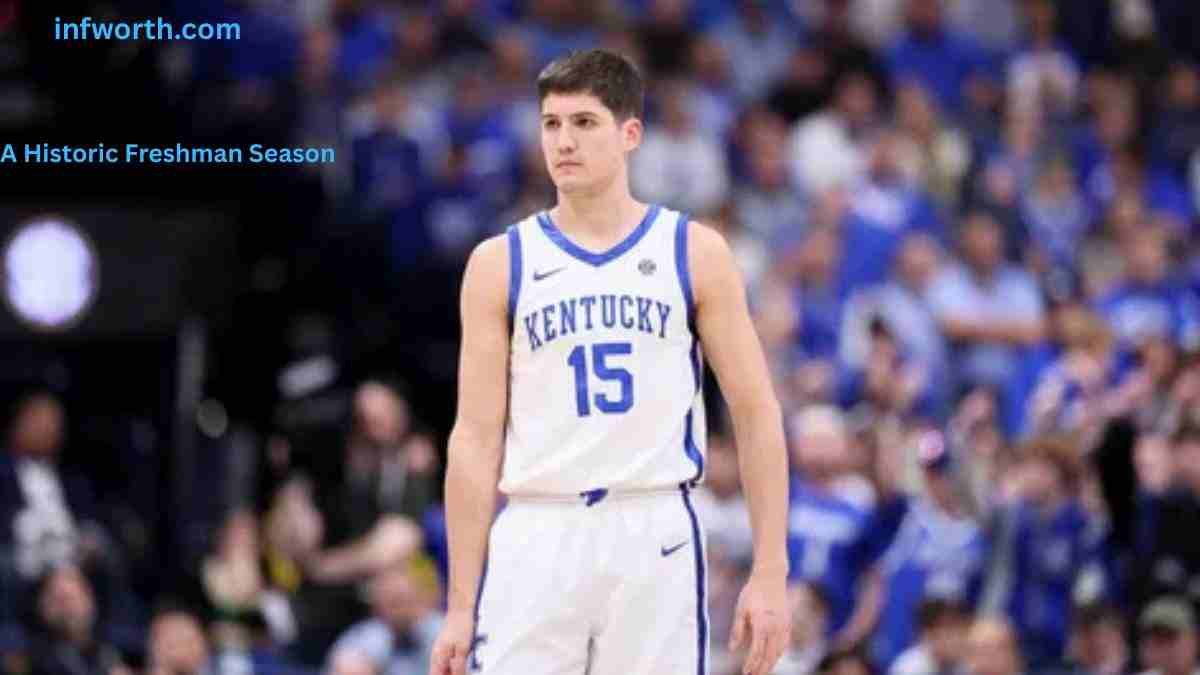 Reed Sheppard in a Kentucky Wildcats uniform during his historic freshman season, related to Reed Sheppard Net Worth