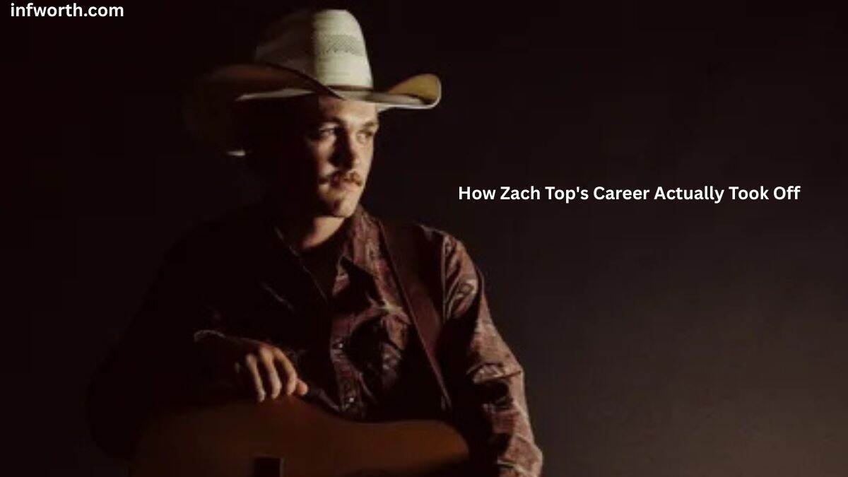 Zach Top wearing a cowboy hat and holding a guitar during a promotional photoshoot – Zach Top Net Worth