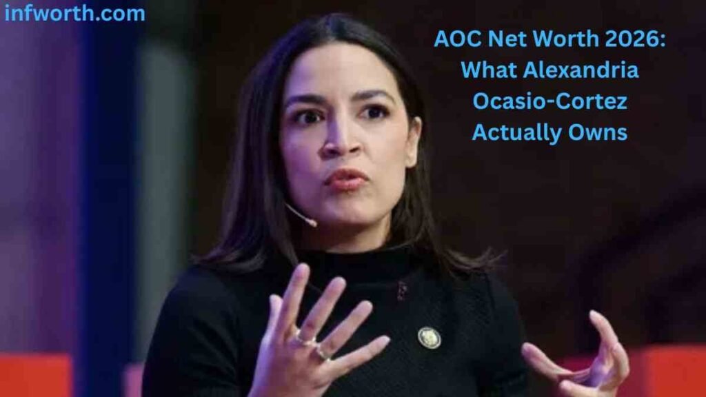 AOC Net Worth 2026 featuring Alexandria Ocasio-Cortez speaking at an event
